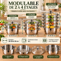 Cuiseur Vapeur Inox Multifonction 26/28/30cm - 5 Étages