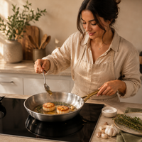 Poêle Inox 18/10 Professionnelle 7 Plis - Cuisson Saine Sans Toxines