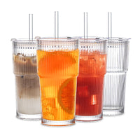 Tasse à smoothie en verre rayé 600 ml – Élégance et praticité