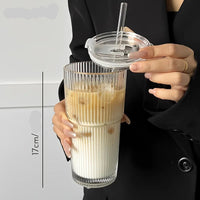 Tasse à smoothie en verre rayé 600 ml – Élégance et praticité