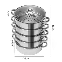 Cuiseur Vapeur Inox Multifonction 26/28/30cm - 5 Étages