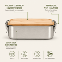 Boîte à Lunch Inox Couvercle Bambou - Conservation Saine Sans Toxines - Purcook