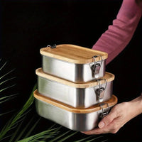 Boîte à Lunch Inox Couvercle Bambou - Conservation Saine Sans Toxines - Purcook