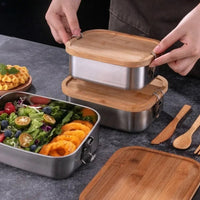 Boîte à Lunch Inox Couvercle Bambou - Conservation Saine Sans Toxines - Purcook