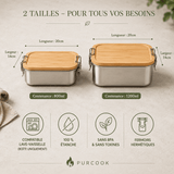 Boîte à Lunch Inox Couvercle Bambou - Conservation Saine Sans Toxines - Purcook