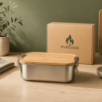 Boîte à Lunch Inox Couvercle Bambou - Conservation Saine Sans Toxines - Purcook