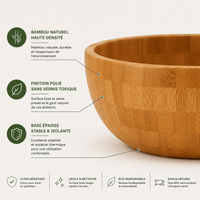 Bol Bambou Sculpté Main - Bol Artisanal Naturel Sans BPA - Purcook