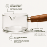 Casserole en Verre Borosilicate 400/600ml | Manche Bois - Purcook