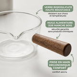 Casserole en Verre Borosilicate 400/600ml | Manche Bois - Purcook
