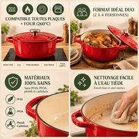 Cocotte Fonte Émaillée Ronde 24cm - Format Compact Duo - Purcook