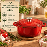 Cocotte Fonte Émaillée Ronde 24cm - Format Compact Duo - Purcook