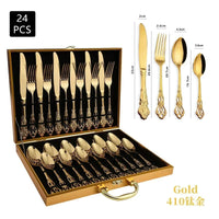 Coffret 24 Couverts Dorés Inox | Design Royal Européen - Purcook