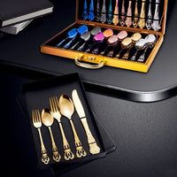 Coffret 24 Couverts Dorés Inox | Design Royal Européen - Purcook