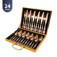 Coffret 24 Couverts Dorés Inox | Design Royal Européen - Purcook
