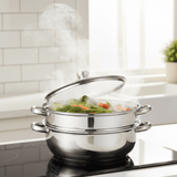 Cuiseur vapeur à 2 couches, marmite à vapeur 27cm. - Purcook casserole en inox purcook alternative a lecreuset, cristel, atma, ikea, debuyer, saine, amazon, cdiscount, mathon, scandvie, 