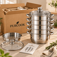 Cuiseur Vapeur Inox Multifonction 26/28/30cm - 5 Étages - Purcook