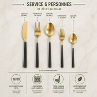 Ensemble 30 Couverts Inox - 6 Couleurs Élégantes - Purcook