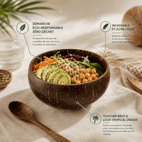 Ensemble Bol Noix Coco & Cuillères Bois - Set Écologique - Purcook