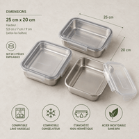 Lot 3 Boîtes Alimentaires Inox Hermétiques - Purcook