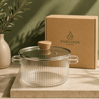 Marmite en Verre Borosilicate et bois- Cuisson Saine - Purcook