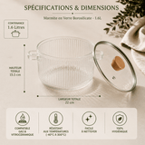 Marmite en Verre Borosilicate et bois- Cuisson Saine - Purcook