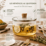 Marmite en Verre Borosilicate et bois- Cuisson Saine - Purcook