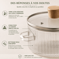 Marmite en Verre Borosilicate et bois- Cuisson Saine - Purcook