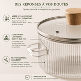 Marmite en Verre Borosilicate et bois- Cuisson Saine - Purcook