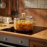 Marmite en Verre Borosilicate et bois- Cuisson Saine - Purcook