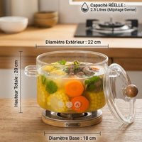 Marmite Verre Borosilicate Double Poignées - Cuisson Saine Sans Toxines - Purcook