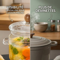 Marmite Verre Borosilicate Double Poignées - Cuisson Saine Sans Toxines - Purcook