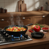 Poêle en Fonte Pré-Assaisonnée Antiadhésive 14/16/20cm - Cuisson Saine et Durable