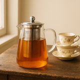 Théière en verre avec passoire en inox.