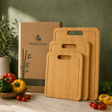 Planche Découper Bois Naturel - 3 Tailles Antibactérienne - Purcook