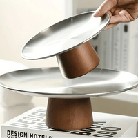 Plateau Présentation Inox Base Bois | Gâteaux Fruits - Purcook