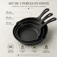 Poêle Fonte Pré-Assaisonnée - Prête à l'Emploi Antiadhésive - Purcook
