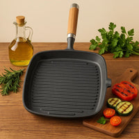 Poêle Grill Fonte Carrée 24cm - Rainures Profondes Sans Revêtement Chimique - Purcook