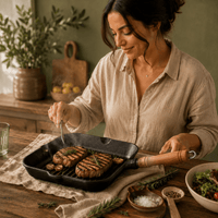 Poêle Grill Fonte Carrée 24cm - Rainures Profondes Sans Revêtement Chimique - Purcook