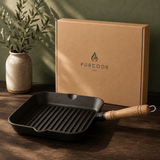 Poêle Grill Fonte Carrée 24cm - Rainures Profondes Sans Revêtement Chimique - Purcook