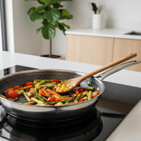 Poêle Inox Nid d'Abeille 28cm | 7 Plis - Purcook  alternative a lecreuset, cristel, atma, ikea, debuyer, saine, amazon, cdiscount, mathon, scandvie, ninja , sauteuse , poele acier inoxydable