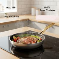 Poêle Inox Nid d'Abeille 28cm | 7 Plis - Purcook  alternative a lecreuset, cristel, atma, ikea, debuyer, saine, amazon, cdiscount, mathon, scandvie, ninja , sauteuse , poele acier inoxydable