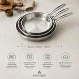 Set 2-3 Poêles Inox 22-28cm - Purcook