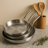 Set 2 - 3 Poêles Inox 304 5 Pli | 22 - 28cm - Purcook alternative a lecreuset, cristel, atma, ikea, debuyer, saine, amazon, cdiscount, mathon, scandvie, beko , poele en inox ,mauviel , sauteuse en inox , sauteuse inox , acier inoxydable