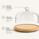Support à Gâteaux Bambou avec Cloche Verre -Plateau Décoratif - Purcook