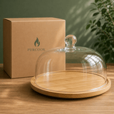 Support à Gâteaux Bambou avec Cloche Verre -Plateau Décoratif - Purcook
