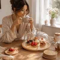 Support à Gâteaux Bambou avec Cloche Verre -Plateau Décoratif - Purcook