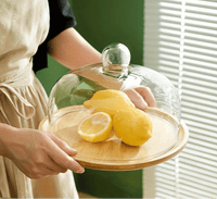 Support à gâteaux en bambou avec couvercle en verre – Élégance naturelle - Purcook