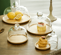 Support à gâteaux en bambou avec couvercle en verre – Élégance naturelle - Purcook