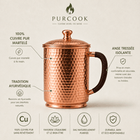 Tasse Cuivre Pur Vintage 350ml/550ml - Anse Tressée Artisanale - Purcook