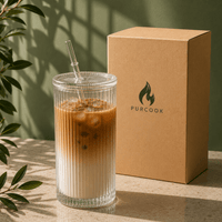 Tasse Verre Rayé 600ml - Grand Mug Smoothie avec/sans Couvercle - Purcook